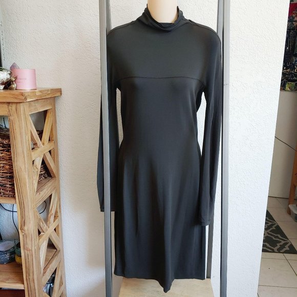 ‘S MaxMara DRESS MEDIUM Turtleneck Knee Length Brown Long Sleeve Sheer Luxury - Picture 2 of 10